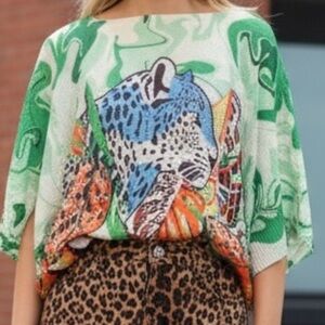Italian Made Cathy Fashion Leopard Jungle Print Graphic Sweater SZ L XL